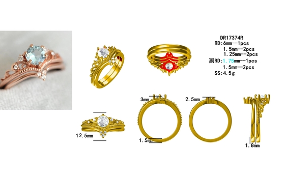 敏感なS925ローズの金は自然な丸型のアクアマリン リング女性の宝石類をめっきした