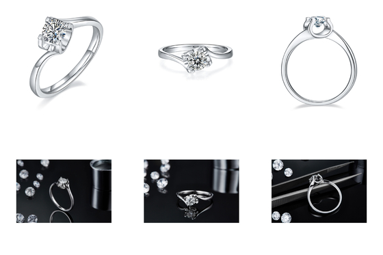RD 4MM台形白いMoissanite 9Kの銀製リングCZの最小主義の結婚の宝石類