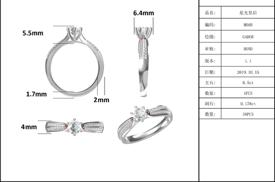 ミニマリストは9K金の宝石類、Moissanite 925銀製リング セットを設計する