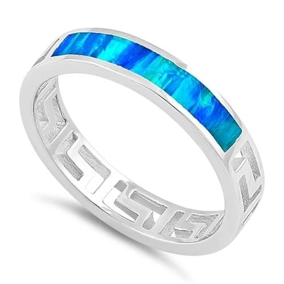 青いサファイアの約束ギリシャの本物パターン実験室の女性のための青いOpal婚約指輪