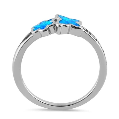 925純銀製の良質の青いオパールのギリシャの白い実験室の女の子のためのOpal Engagenentリングと