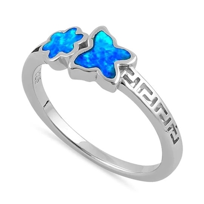 925純銀製の良質の青いオパールのギリシャの白い実験室の女の子のためのOpal Engagenentリングと