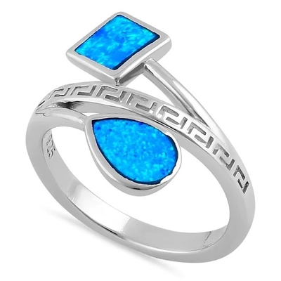 925純銀製の良質の青いオパールのギリシャの白い実験室の女の子のためのOpal Engagenentリングと