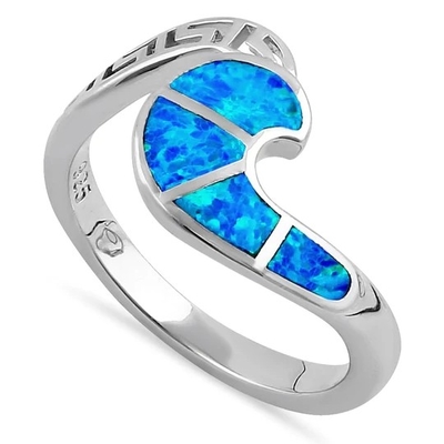 925純銀製の良質の青いオパールのギリシャの白い実験室の女の子のためのOpal Engagenentリングと