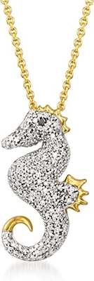 ロスSimons 0.25 ct。t.w.18kt金のブラック・ダイアモンドのアクセントのダイヤモンドのタツノオトシゴの吊り下げ式のネックレス