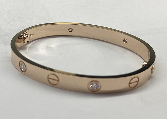 6.1mm Width 18K Solid Gold Jewellery Bangle 0.42carat With 4 Diamond