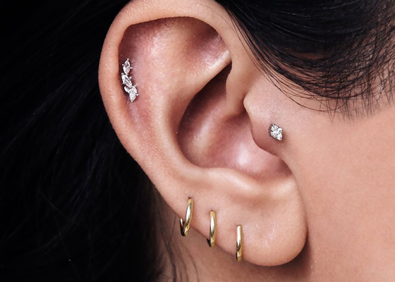 螺旋形Piercing 14K Gold Clicker For Cartilage Tragus 16g-40g