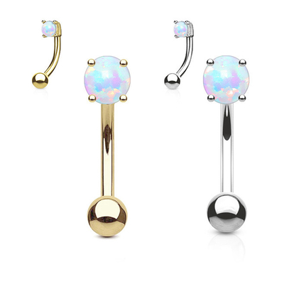 25mm Length 18k Gold Nose Stud、OEM Nose Ring Piercing With White Fir Opal