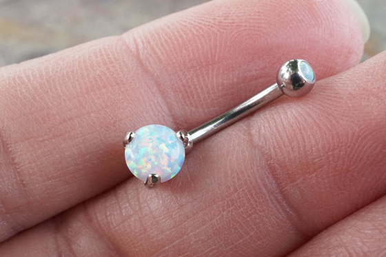 25mm Length 18k Gold Nose Stud、OEM Nose Ring Piercing With White Fir Opal