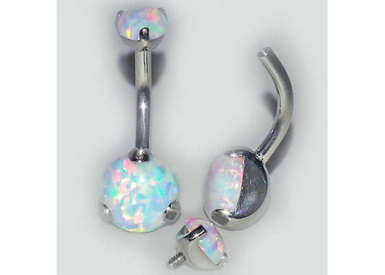 25mm Length 18k Gold Nose Stud、OEM Nose Ring Piercing With White Fir Opal