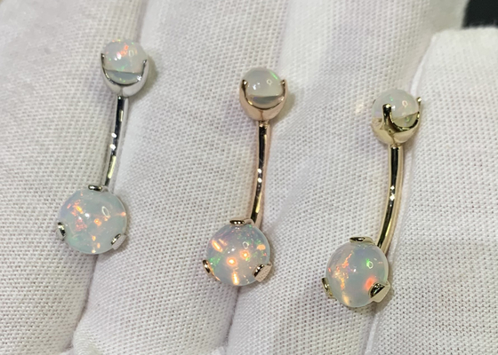 25mm Length 18k Gold Nose Stud、OEM Nose Ring Piercing With White Fir Opal