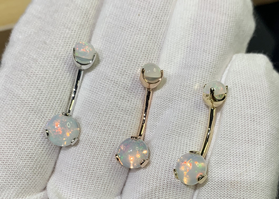 25mm Length 18k Gold Nose Stud、OEM Nose Ring Piercing With White Fir Opal