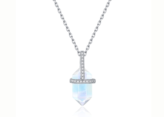 六角形のNatural Moonstone Necklace、14k Gold Cable Chain Necklace 14inch Length