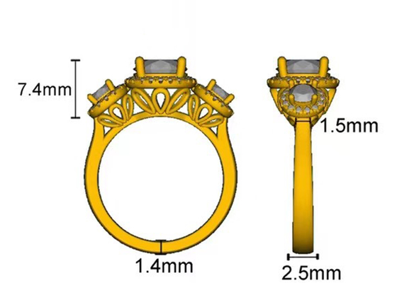 ハロー2.1ct 3 Stone Diamond Engagement Ring Prong Setting Type RD7MM