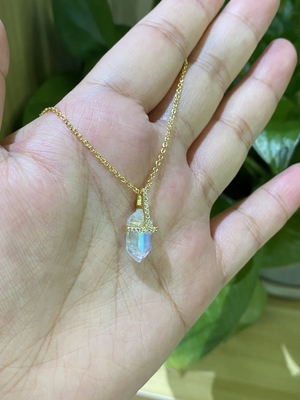六角形のNatural Moonstone Necklace、14k Gold Cable Chain Necklace 14inch Length