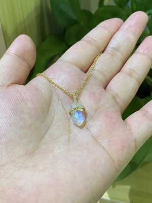 六角形のNatural Moonstone Necklace、14k Gold Cable Chain Necklace 14inch Length