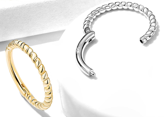 歪んだRope 14k Gold Nose Ring 18G、GiftのためのNose Piercing Clicker