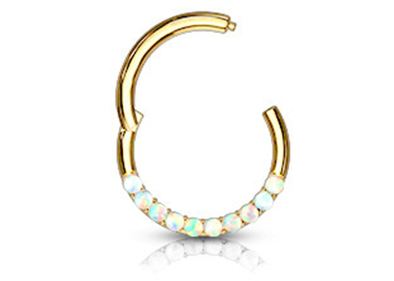 穿孔Hinged 14k Gold Clicker Hoop 1.2mm×10mm With White Opal