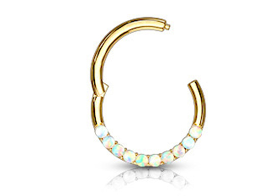 穿孔Hinged 14k Gold Clicker Hoop 1.2mm×10mm With White Opal