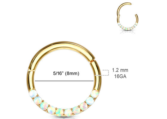 穿孔Hinged 14k Gold Clicker Hoop 1.2mm×10mm With White Opal