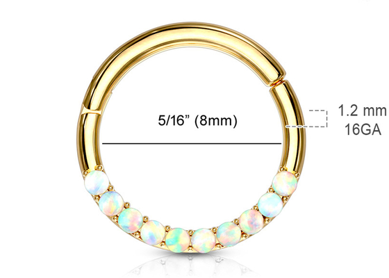 穿孔Hinged 14k Gold Clicker Hoop 1.2mm×10mm With White Opal