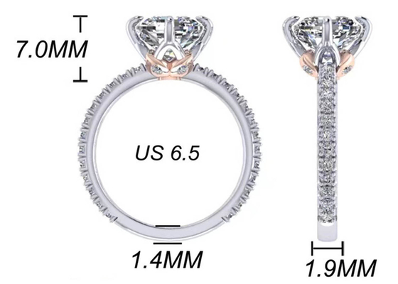 OEM 18k White Gold Diamond Ring、Cushion Cut Engagement Ring 8.13×7.87×5.13mm