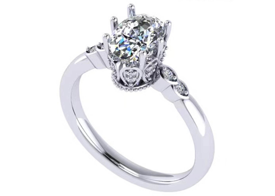 Cut楕円形の18k White Gold Engagement Ring 8.0×6.0mm Dimension ODM