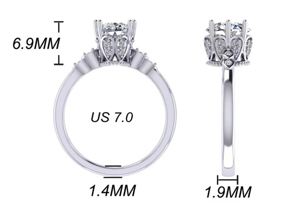 Cut楕円形の18k White Gold Engagement Ring 8.0×6.0mm Dimension ODM