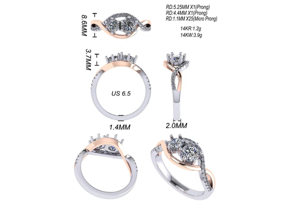 Cut円形の9K Silver Ring 9 Carat Romantic 2 Tone Color ODM For Wedding