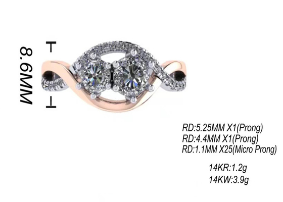 Cut円形の9K Silver Ring 9 Carat Romantic 2 Tone Color ODM For Wedding