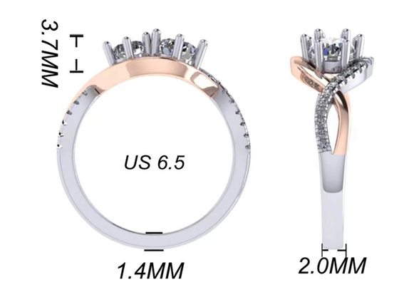 Cut円形の9K Silver Ring 9 Carat Romantic 2 Tone Color ODM For Wedding