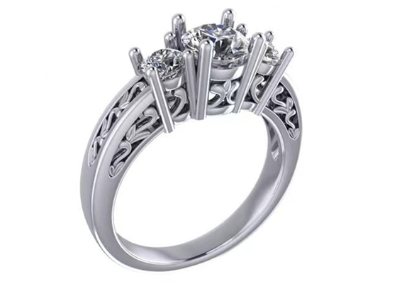 0.8ct 14k Solid Gold Jewellery、Prong Setting RD5.85mm Diamond Three Stone Ring