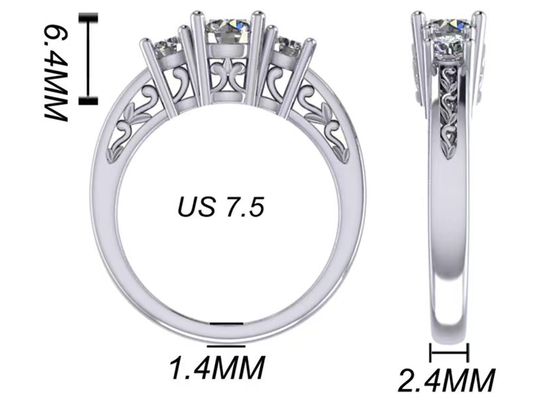 0.8ct 14k Solid Gold Jewellery、Prong Setting RD5.85mm Diamond Three Stone Ring