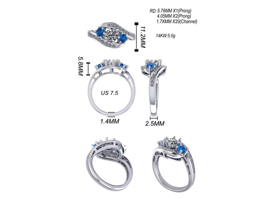 Engagementのための0.8カラットNatural Blue Topaz Ring Prong Setting Type