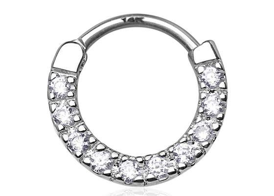 継ぎ目が無いHinged Cartilage Clicker Ring、14k White Gold Nose Ring