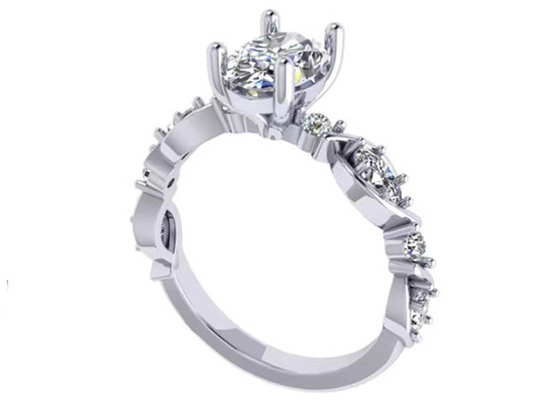 6.4mm 18k White Gold Diamond Engagement Ring、Oval Shape Diamond Ring OEM ODM