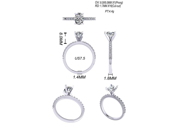 円形Cut 1.5 Carat Oval Diamond Ring 2.45g Weight OV8×6MM Size For Engagement