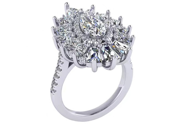 1.5ct 49pcsの古典的なハローのダイヤモンドの婚約指輪のホワイト ゴールド色はODMをめっきした
