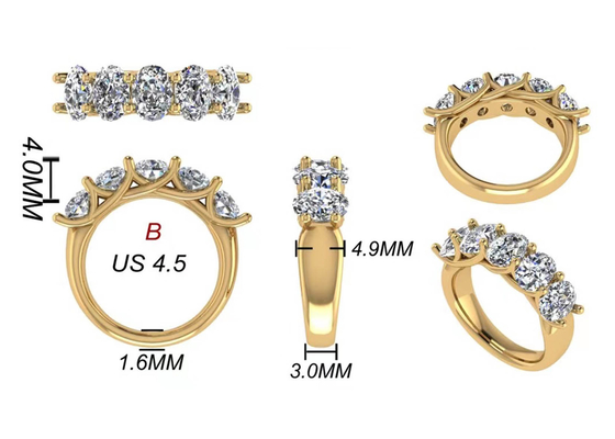 Brilliant楕円形のCut 18k Yellow Gold Engagement Ring 6.43x 4.7x3.03mm ODM