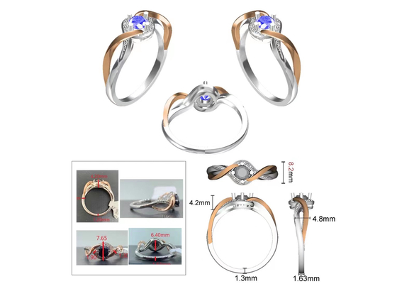 Tanzanite Jewelry 14K Solid Gold JewelleryのクロスオーバーBands RD6.4MM Main Stone
