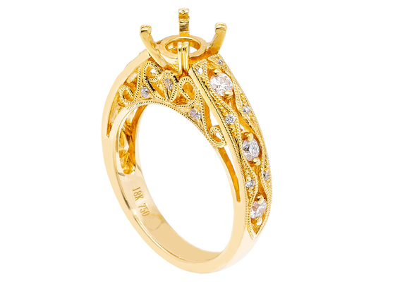 6pcs 0.07ct Diamond Semi Mount Jewelryリング18K Yellow Gold Material
