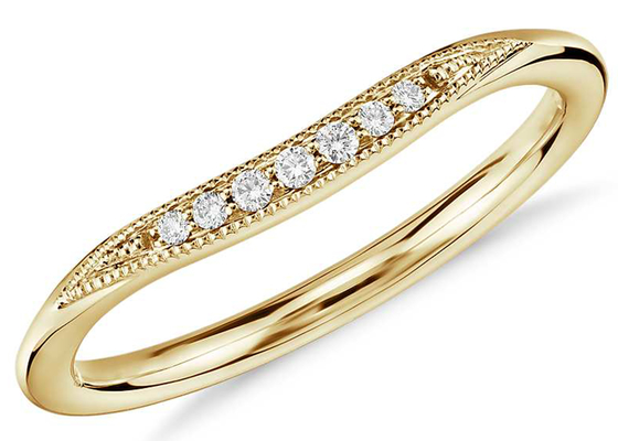 小さいDainty 14K Yellow Gold Ring、Diamond Stacking Rings 2mm 1.5mm 1.3mm Size
