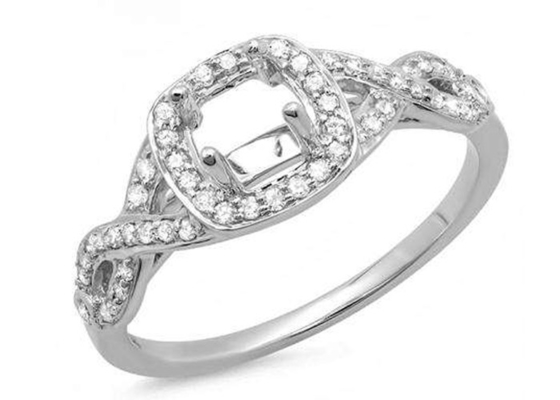 Birthdayのための0.38ct 1.3mm 14k White Gold Semi Mount Rings Cushion Cut