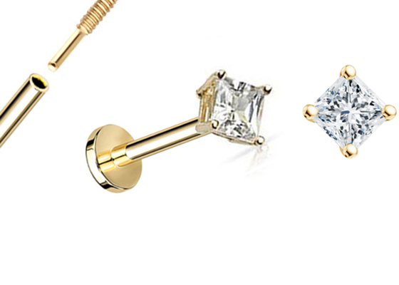 Anniversaryのための14K Gold Princess Cut Diamond Stud Earrings Dia 3×3mm ODM