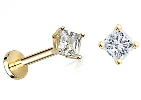 Anniversaryのための14K Gold Princess Cut Diamond Stud Earrings Dia 3×3mm ODM