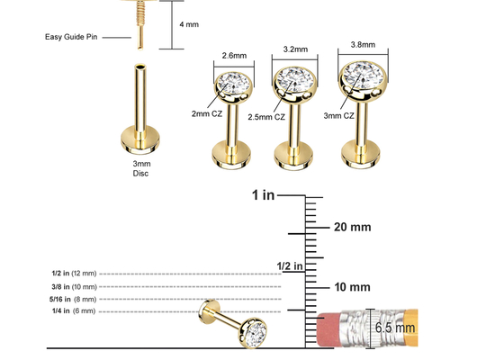 Gold生殖不能のBody Piercing Jewelry Earrings Screw Style Dia 3×3mm