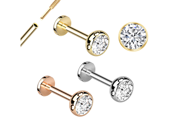 Gold生殖不能のBody Piercing Jewelry Earrings Screw Style Dia 3×3mm