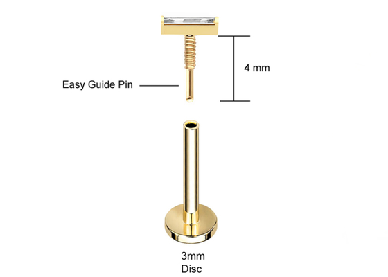 14K Gold Body Piercing Jewelry Earring OEM ODM With Rectangle Diamond