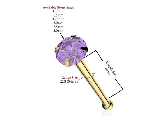 1.25-3.0mm 18K Gold Nose Piercing OEM ODM With Natural Stone