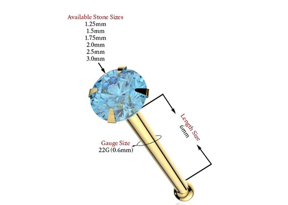 1.25-3.0mm 18K Gold Nose Piercing OEM ODM With Natural Stone